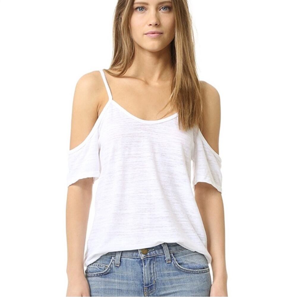 LNA white cold shoulder tank top slub knit